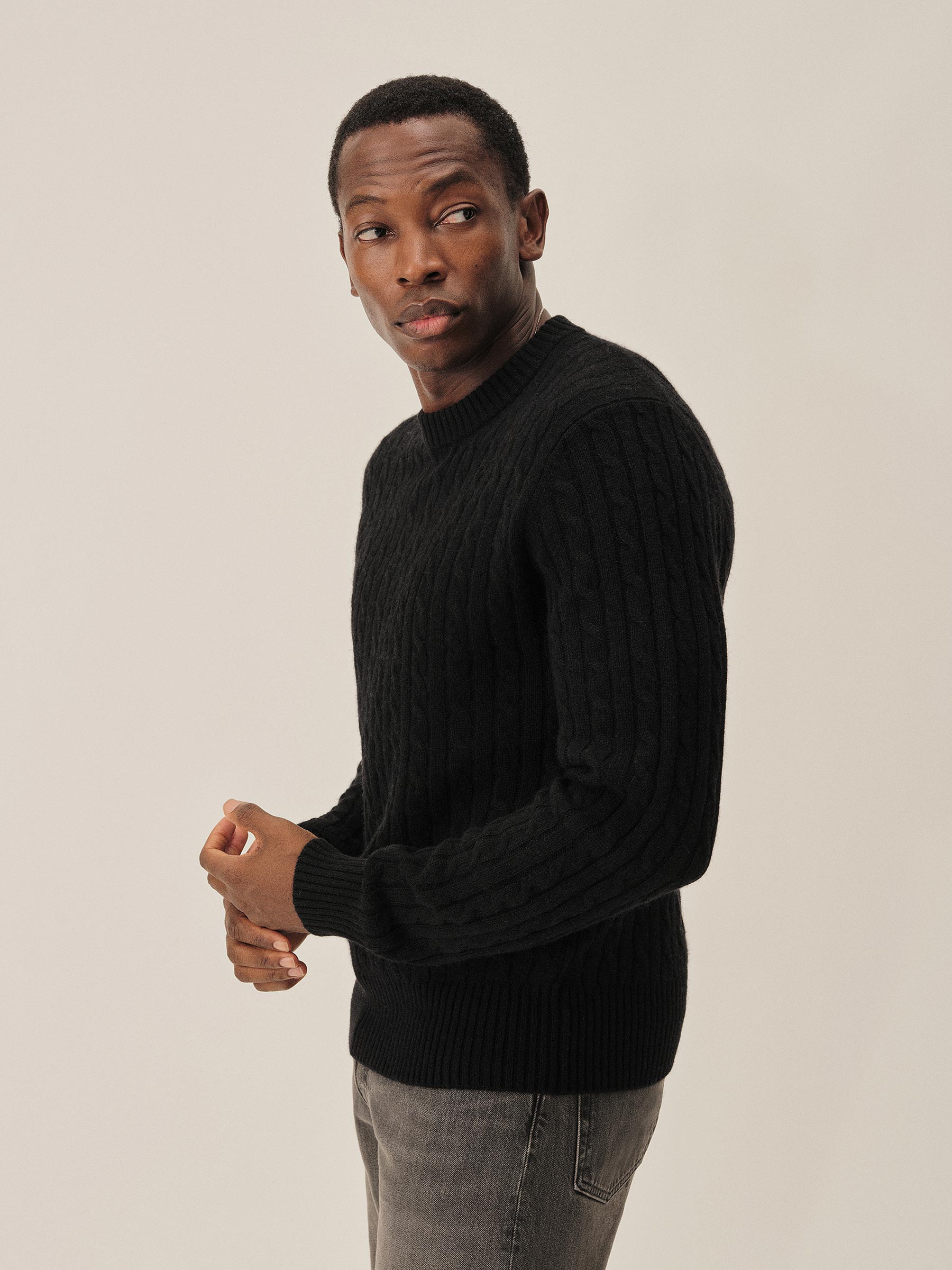 Black California Cashmere Cable Crew - Image 4