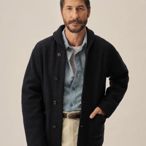 Navy Felted Shawl Coat