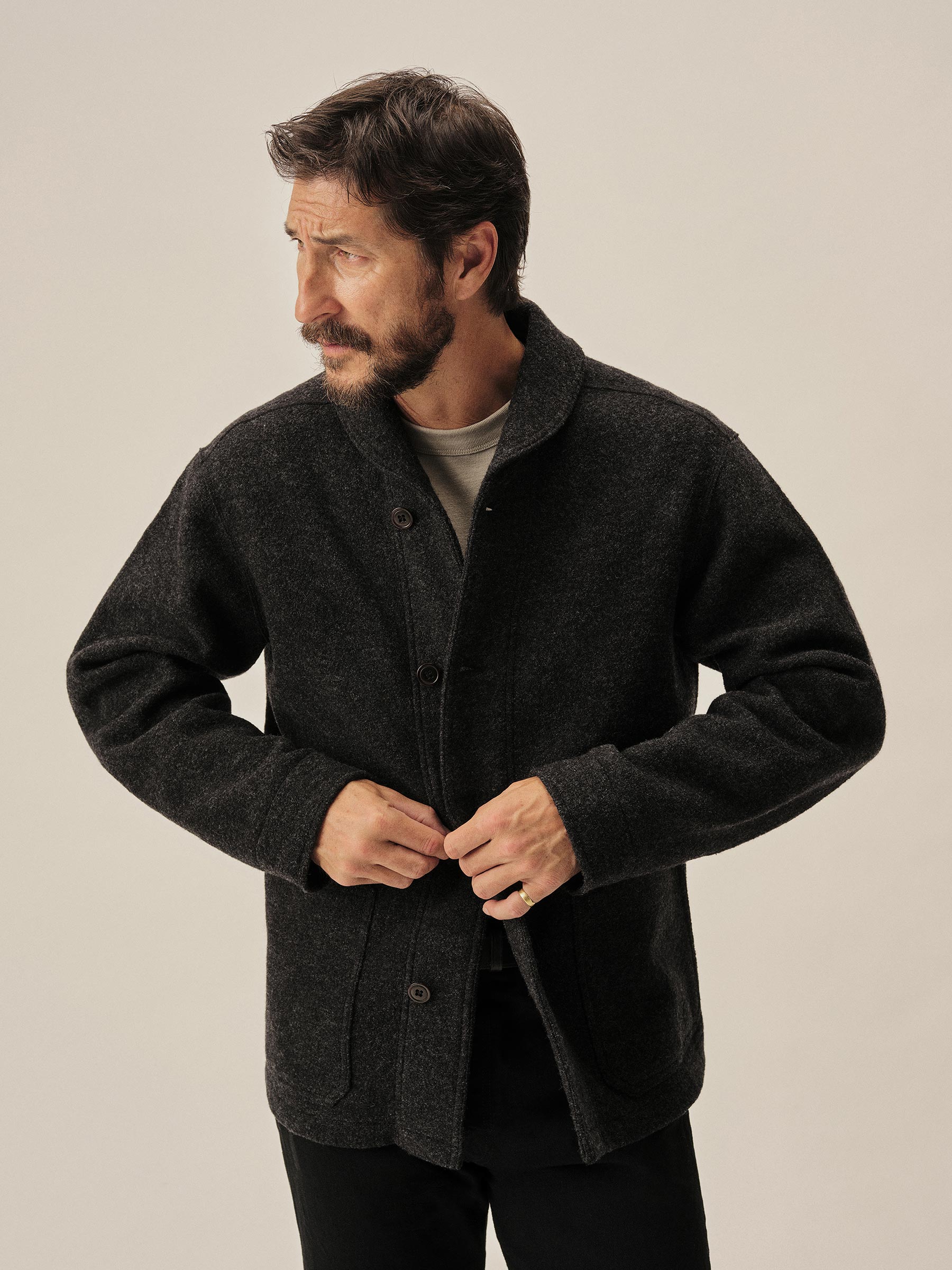 Marled Deep Charcoal Felted Shawl Coat - Image 3