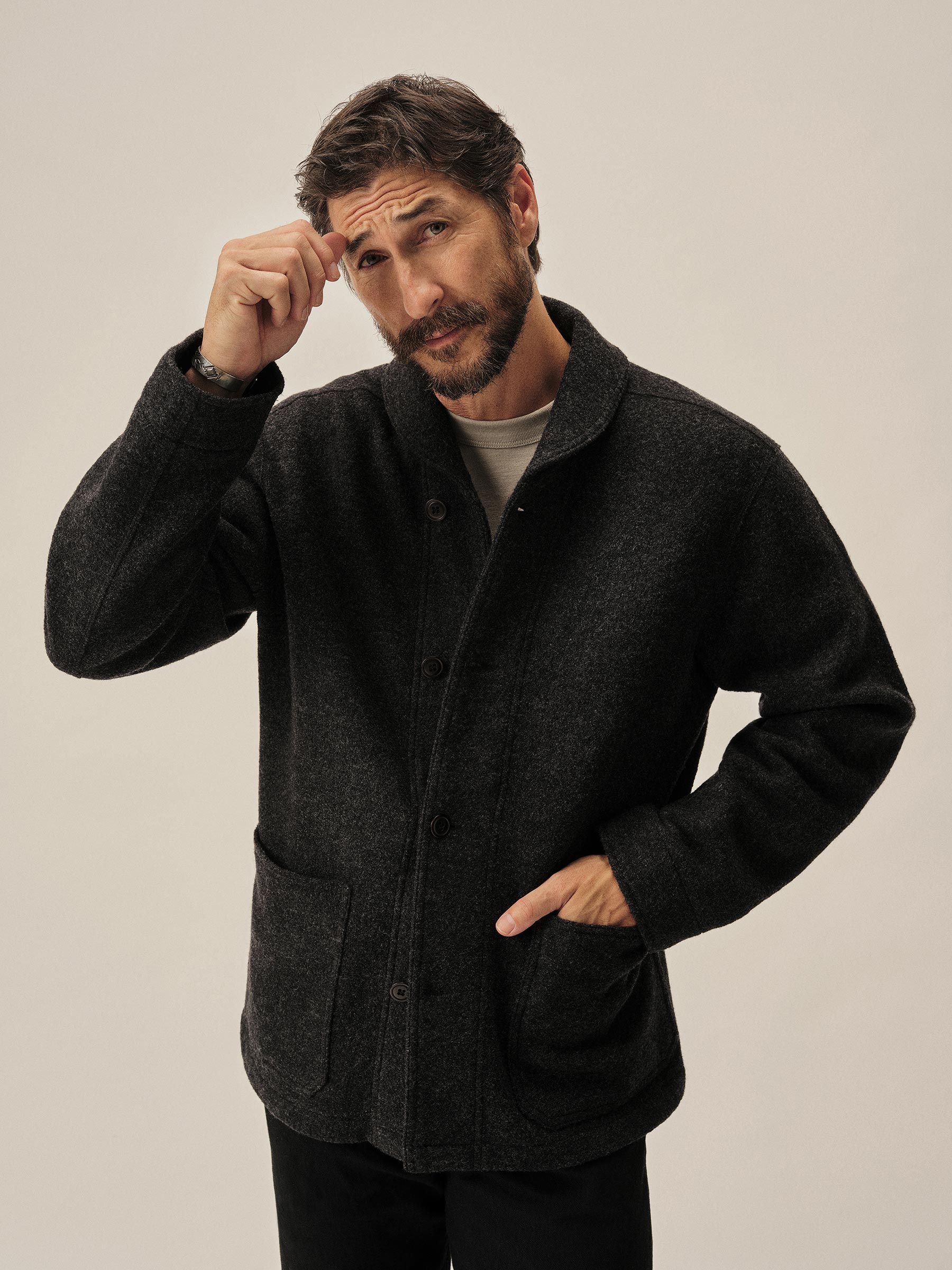 Marled Deep Charcoal Felted Shawl Coat - Image 5