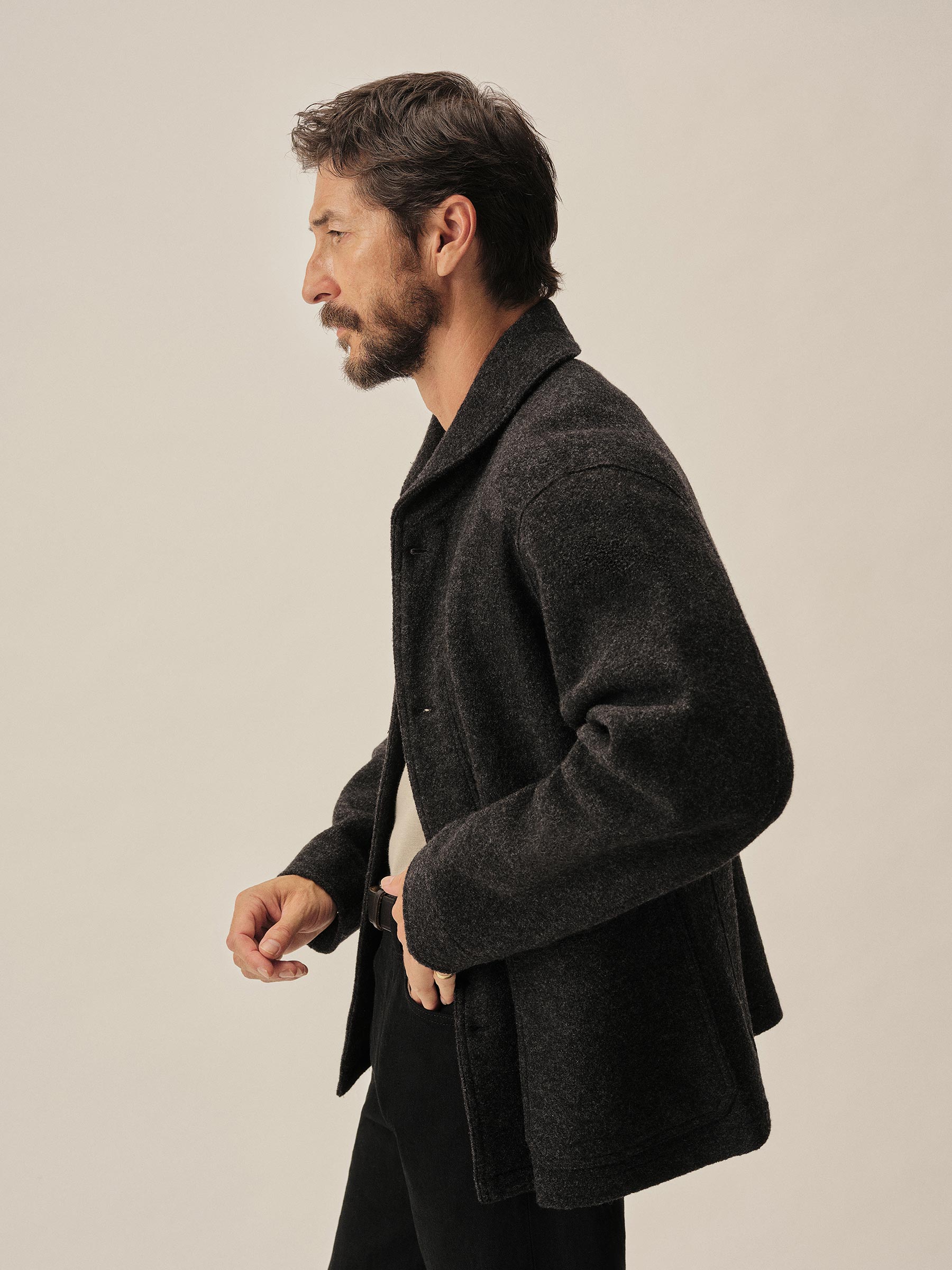 Marled Deep Charcoal Felted Shawl Coat - Image 6
