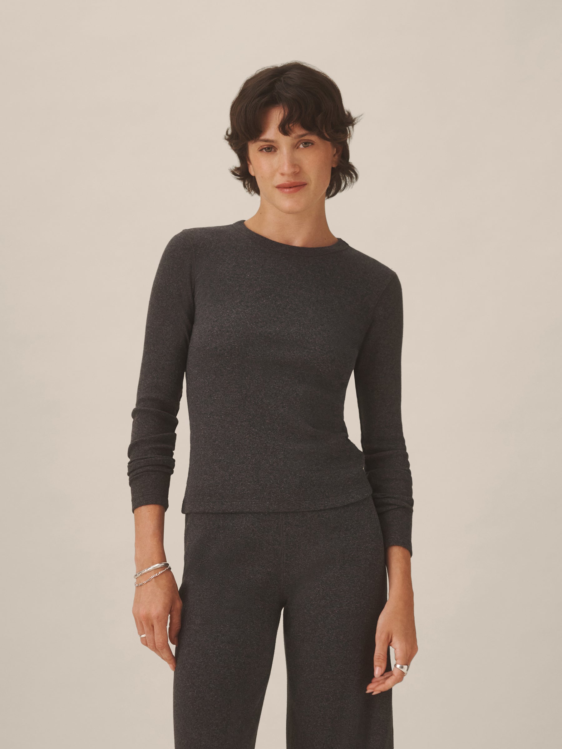 Dark Heather Grey Surplus Rib L/S Crew - Image 2