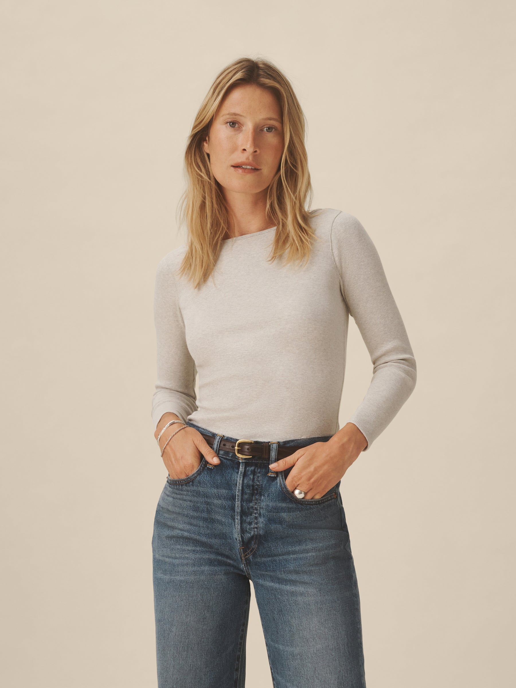 Light Heather Oat Surplus Rib Bateau Neck L/S - Image 2