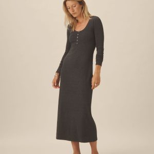Dark Heather Grey Surplus Rib Scoop Henley Dress
