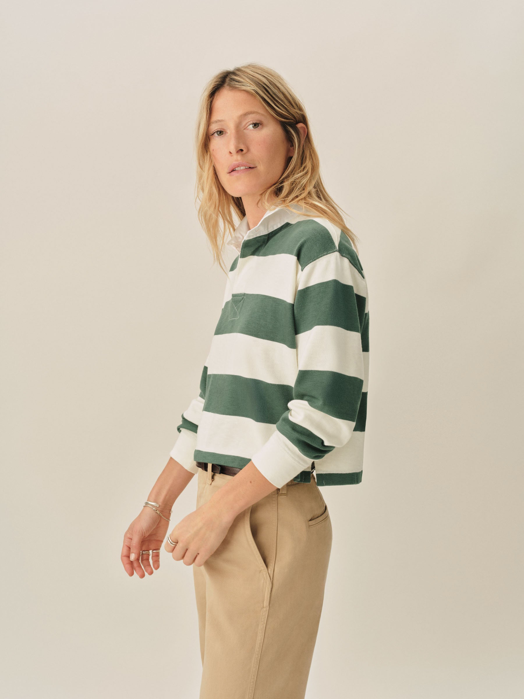 Natural / Vintage Green Stripe Field-Spec Rugby Polo - Image 3