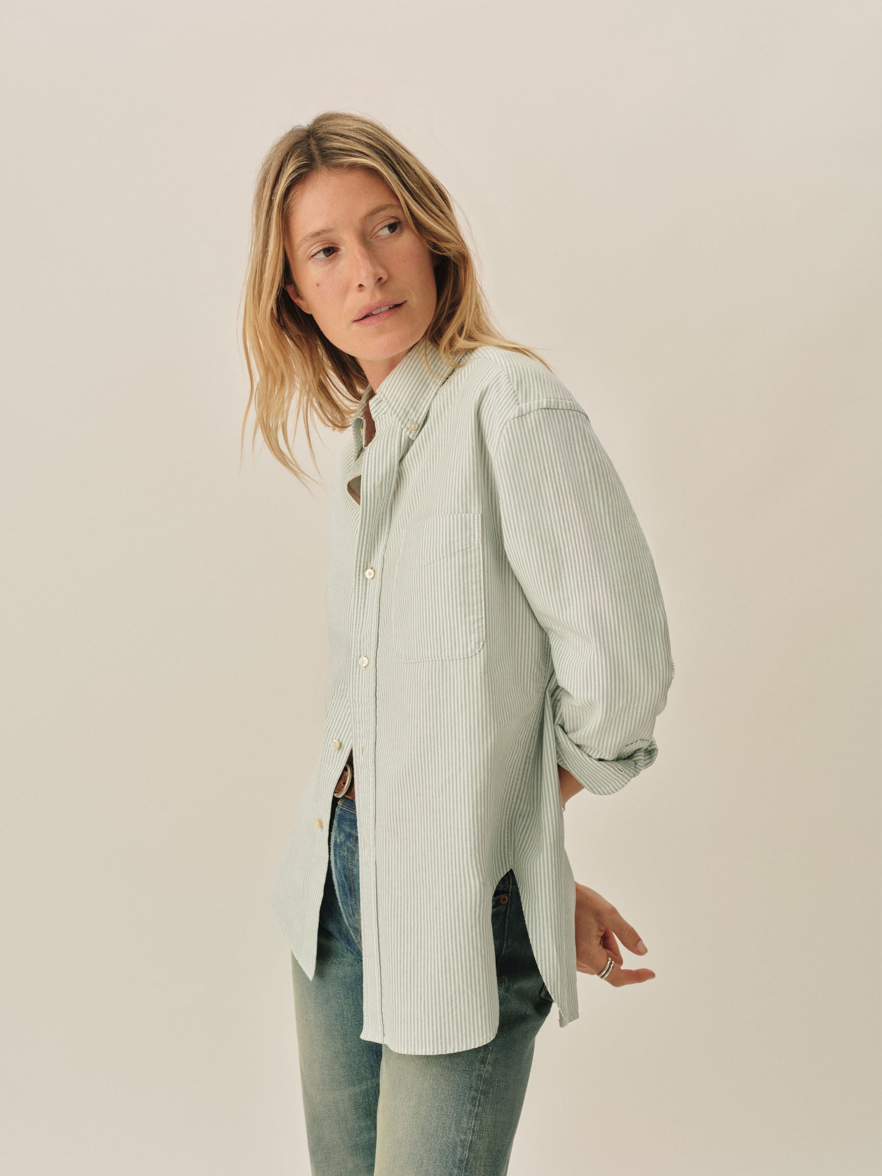 Aloe Field Stripe Big Oxford BD Shirt - Image 4