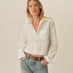 White Mainstay Cotton Cut-Off Long Sleeve Button Down