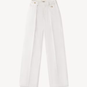 White Paperweight Poplin Pleated Trouser