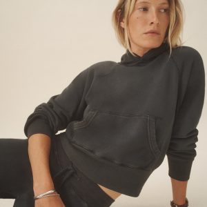 Soft Black Venice Wash Vintage Interloop Shrunken Hoodie