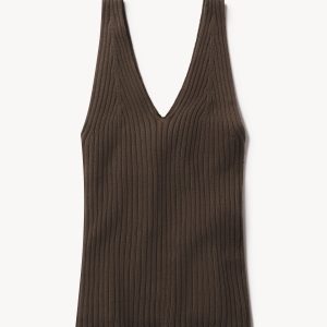 Burnt Chestnut Fluted Rib V-Neck Tank