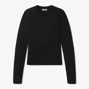 Black Featherweight Silk Cashmere L/S Crew