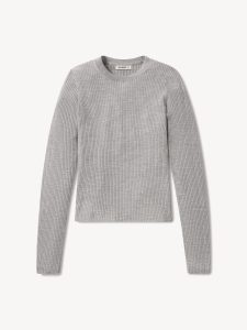Light Heather Grey Featherweight Silk Cashmere L/S Crew