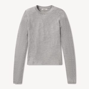 Light Heather Grey Featherweight Silk Cashmere L/S Crew