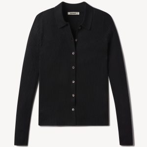 Black Featherweight Silk Cashmere Collared Cardigan