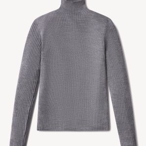 Heather Grey Featherweight Silk Cashmere Turtleneck