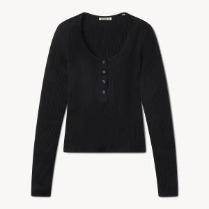 Black Featherweight Silk Cashmere Scoop Henley