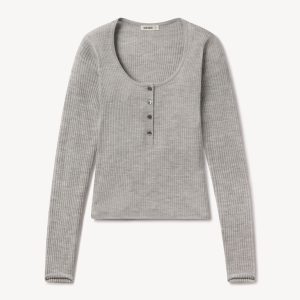 Light Heather Grey Featherweight Silk Cashmere Scoop Henley
