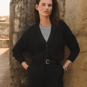 Marled Dark Navy Seafarer Cotton Cropped Cardigan