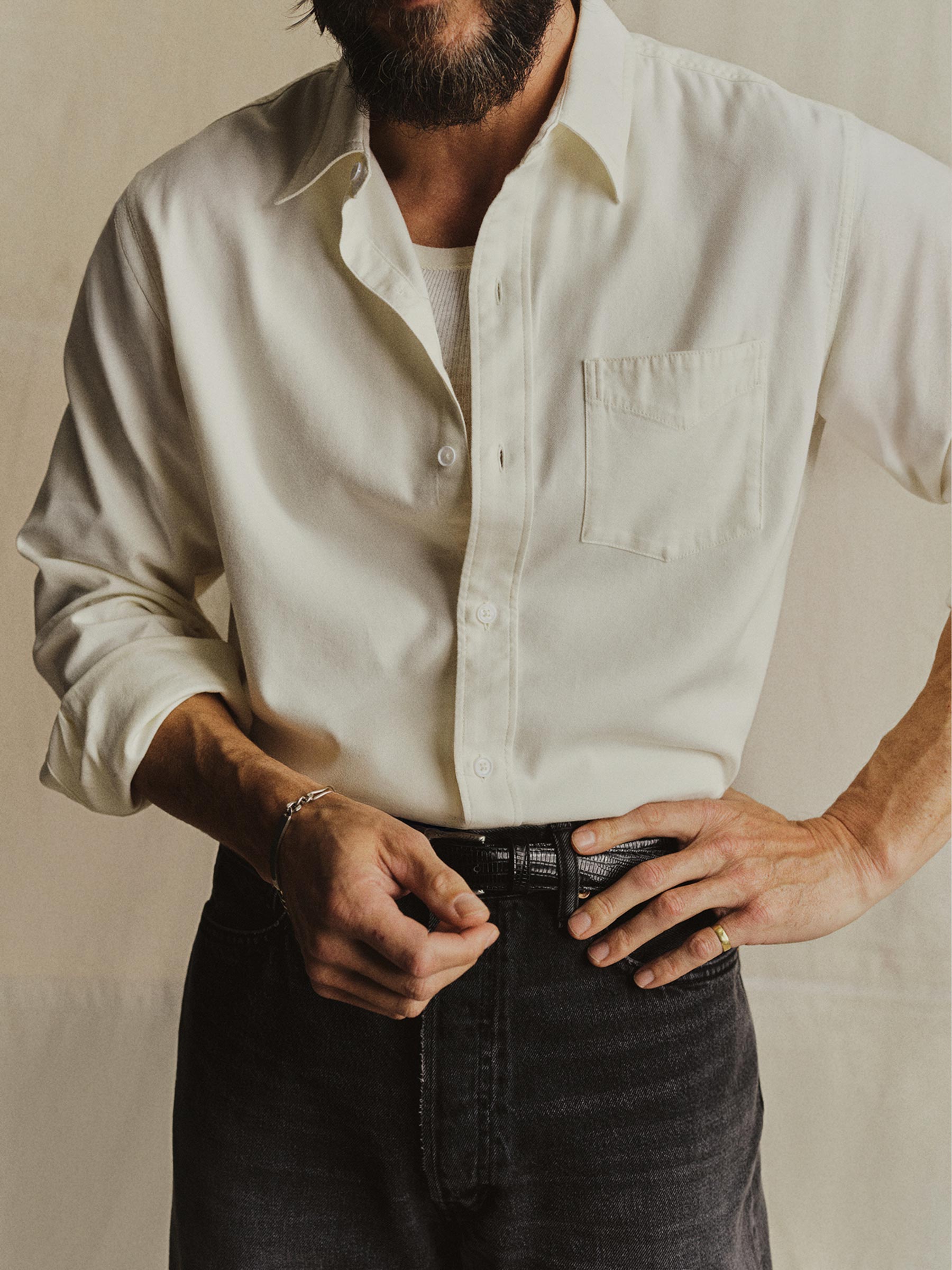 Natural Draped Twill One Pocket Shirt - Image 2