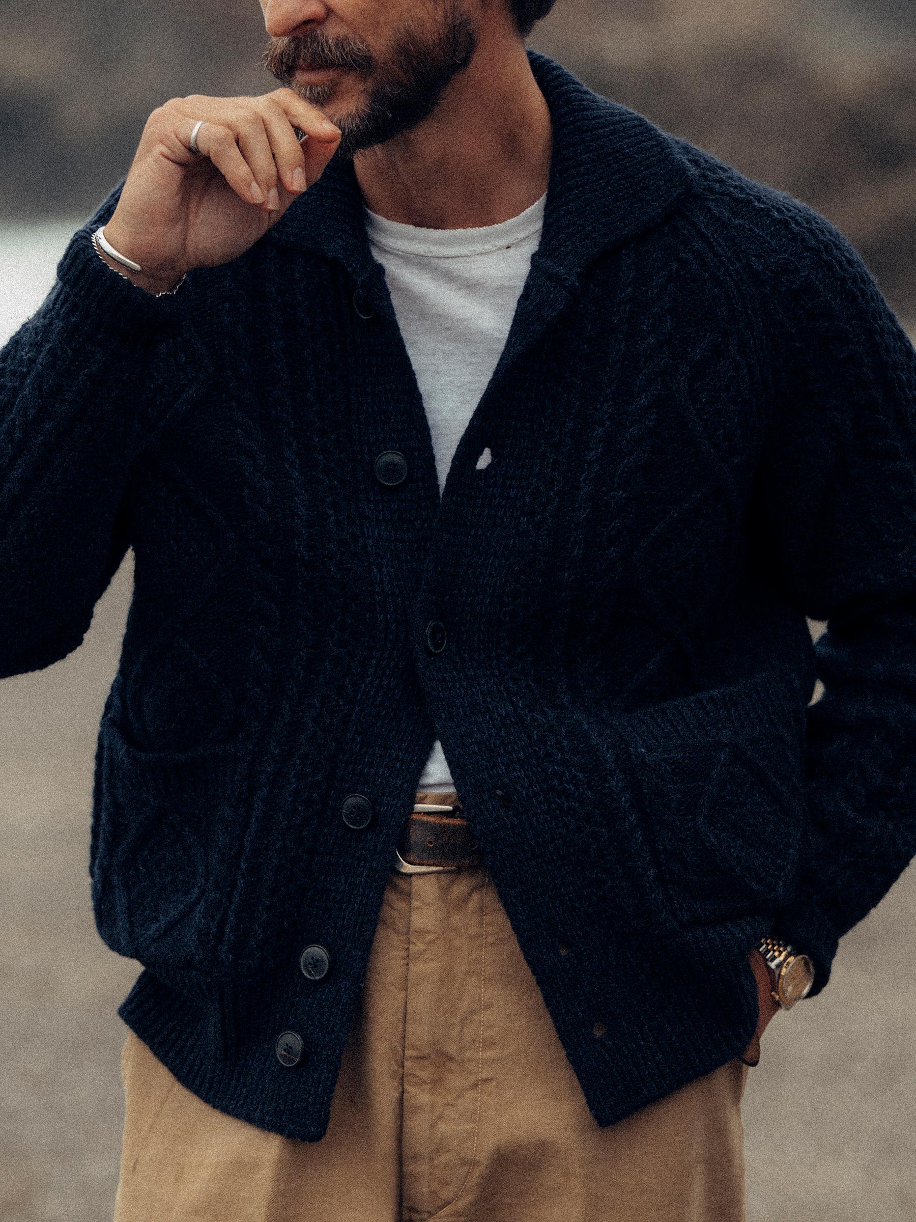 Midnight Seastack Wool Tweed Cable Cardigan - Image 2