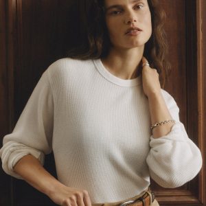 White Toughknit Thermal Cropped L/S Crew