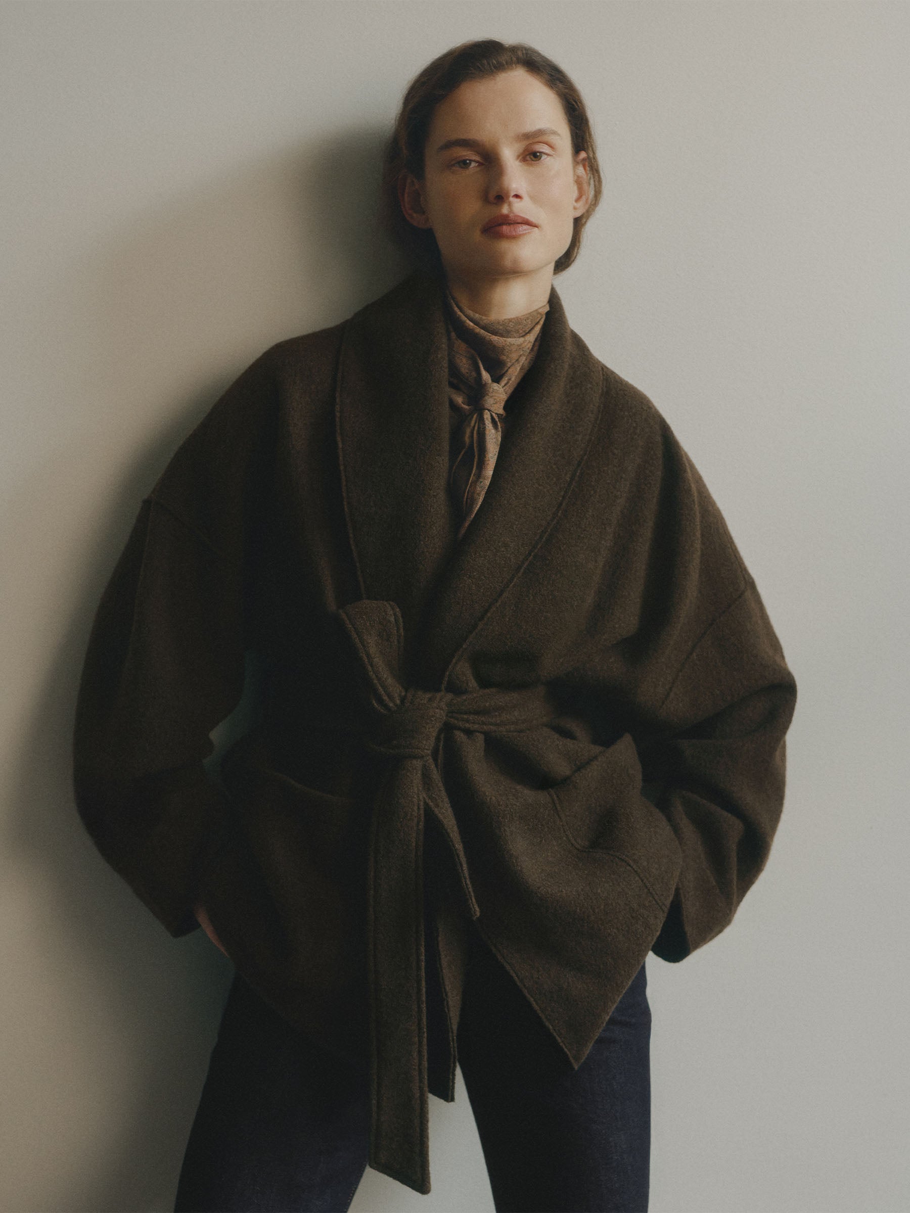 Marled River Rock Felted Wool Wrap Coat - Image 3